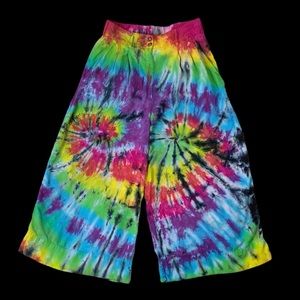 ✨SOLD✨ Tie Dye Upcycled Hand Dyed Rainbow Double Spiral Wide Leg Pants